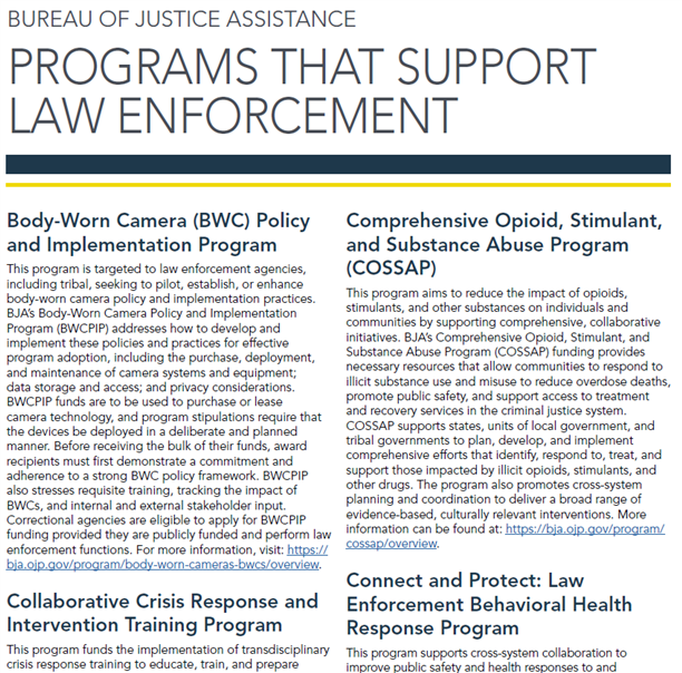 Bureau Of Justice Assistance: Programs That Support Law Enforcement ...